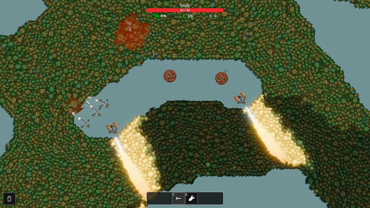 An enormous orc horde blanketing the map in Sir, We Have an Orc Problem, with the counter reading 87K orcs remaining and two flamethrower cones burning lanes through the crowd
